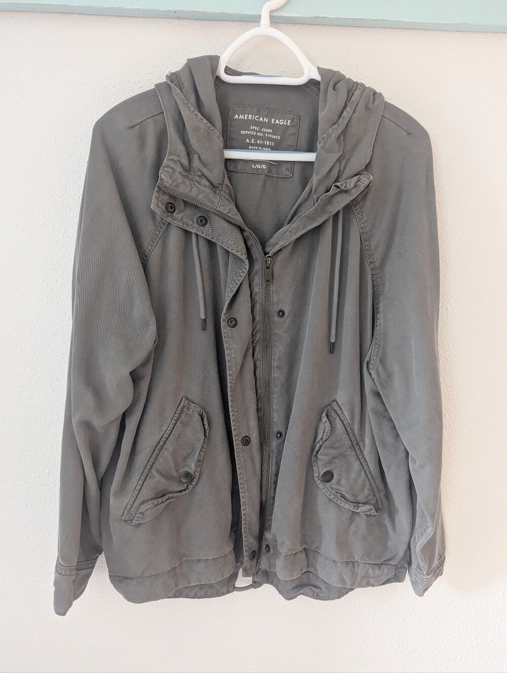 American Eagle Outfitters Women's Olive Green Cargo Hooded Field Jacket Sz Large